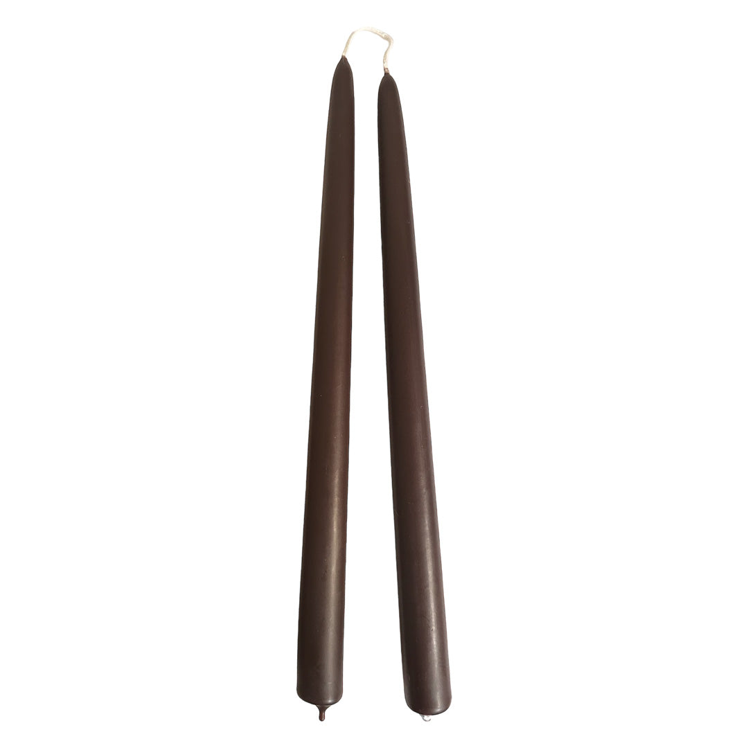 pure beeswax dripless taper candles hand dipped in creme de cassis, brown