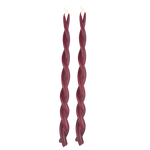 Hand twisted candles in pure beeswax in mulberry dark red wine color