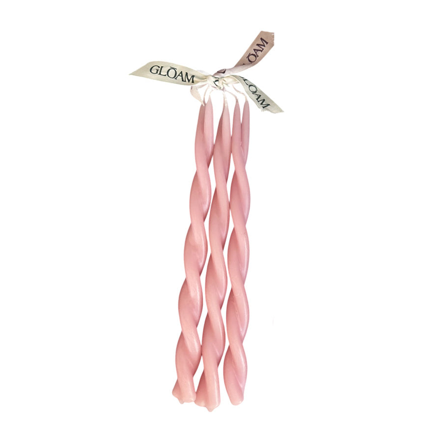 A Bundle of 3 Twisted Beeswax 9" Tapers in Pink Sand