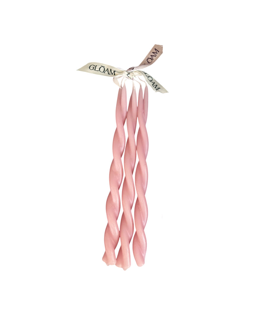 A Bundle of 3 Twisted Beeswax 9" Tapers in Pink Sand