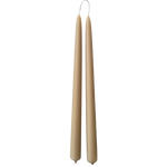 A pair of pure beeswax dripless taper candles, hand dipped in Tan