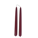 hand-dipped beeswax taper candles made with plant based pigments for an eco-friendly, elegant elevated accent, non dripping, burgundy color for the holidays