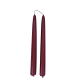 hand-dipped beeswax taper candles made with plant based pigments for an eco-friendly, elegant elevated accent, non dripping, burgundy color for the holidays