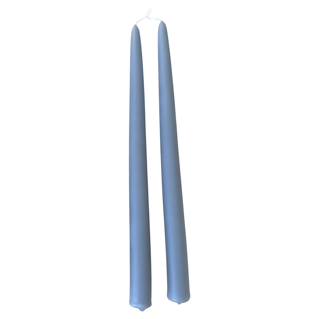 Miramar Blue hand-dipped beeswax taper candles made with natural plant-based pigments for an eco-friendly, non -drip, elegant home decor accent.