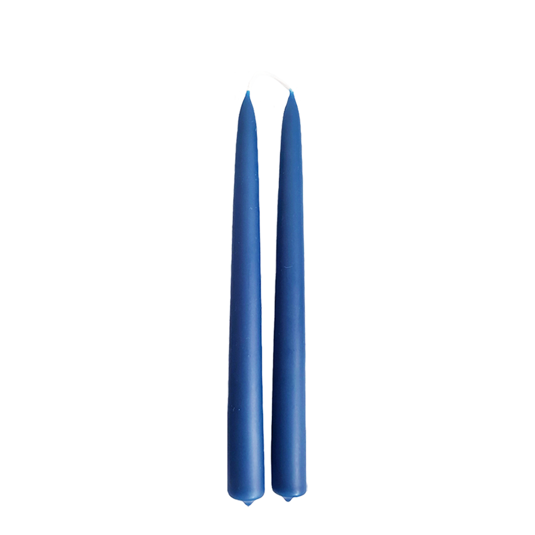 hand-dipped beeswax taper candles in Le Lavandou,blue hue, made with natural plant-based pigments for an eco-friendly, elegant home decor accent. 