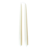 A pair of cream-white color, hand-dipped beeswax taper candles made with natural plant-based pigments for an eco-friendly, non -drip, elegant home decor accent.