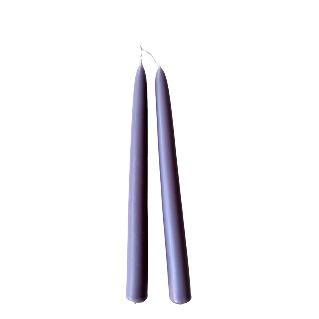 pure beeswax taper candles hand-dipped   in sweet violet- purple hue