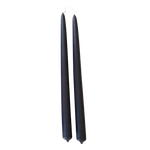 A pair of purple-grey color, elegant, hand-dipped beeswax taper candles made with natural plant-based pigments for an eco-friendly, non -drip, elevated home decor accent.