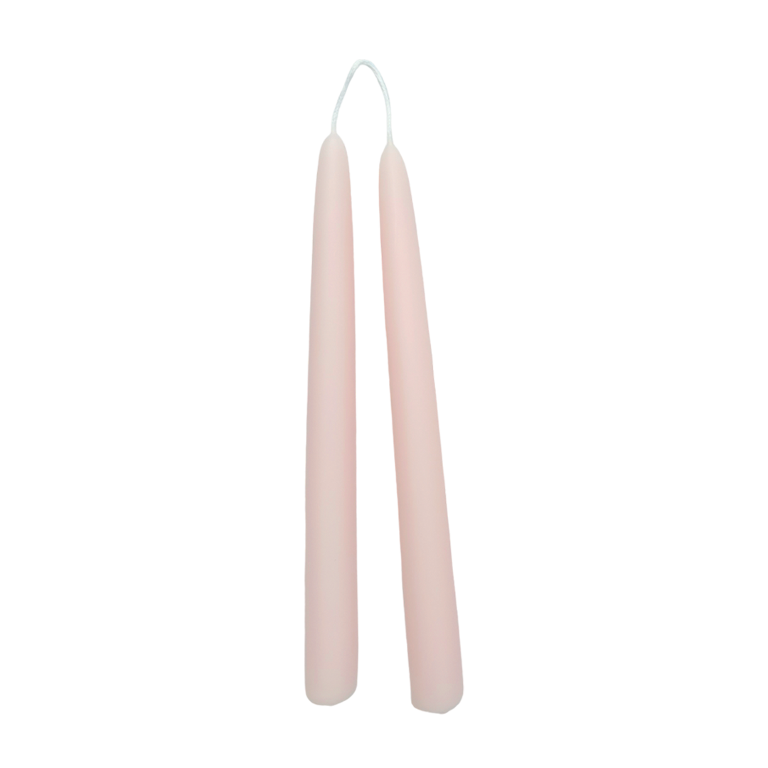 pure beeswax taper candles hand-dipped   in light pink