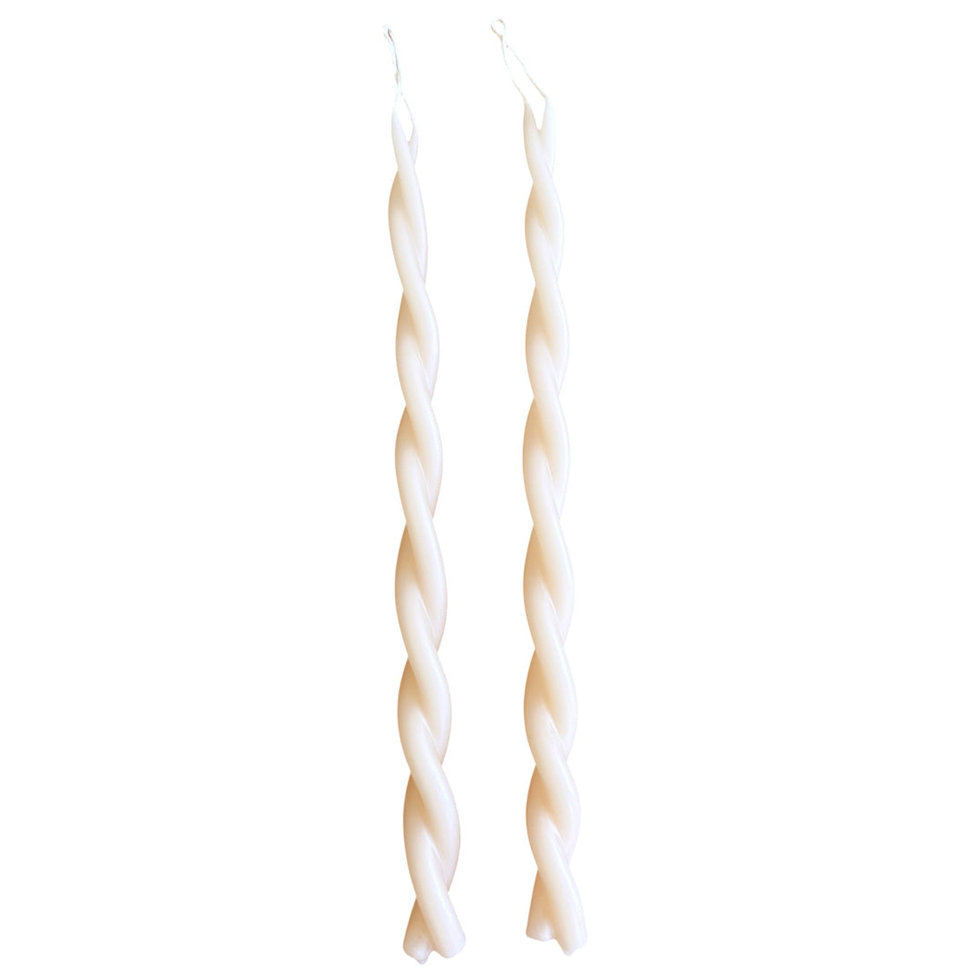 pure beeswax hand-twisted-taper candles hand-dipped  in birds-milk-cream-hue