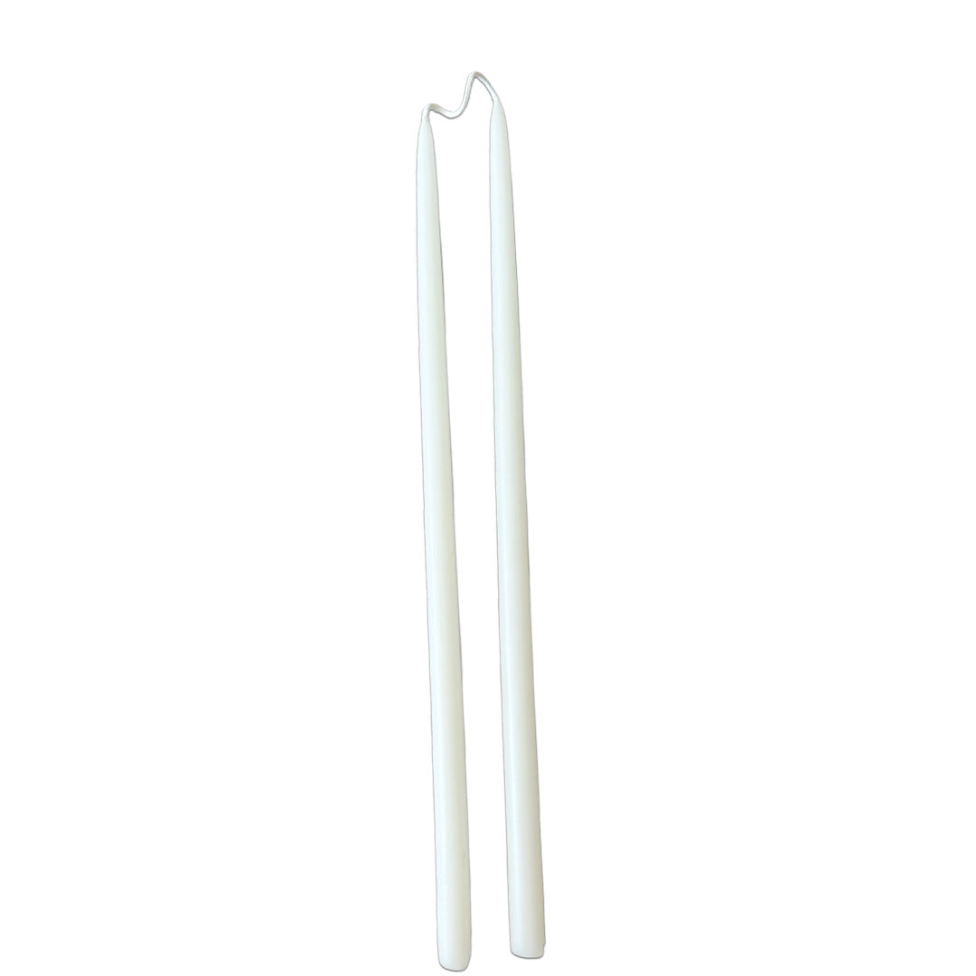 pure beeswax thin and long taper candles hand-dipped  in alpine glow white long burn