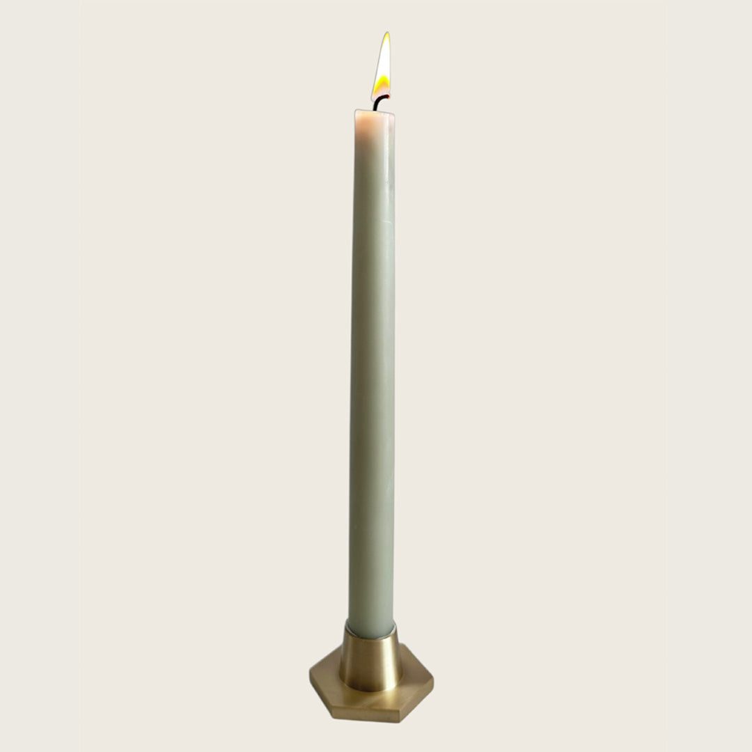 Hexagon Brass Candle Holder for Classic and Twisted Taper Candles.