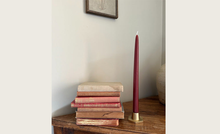 GLŌAM hexagon brass candlestick, a taper candle holder for Classic and Twisted beeswax tapers, solid polished brass. Made for daily candle culture.