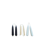 Dripless, beeswax hand-dipped mini taper candles in a trio of glace'- blue, cream and brown.  Dripless.  5 hours burn with a beautiful warm flame. brings warmth and elevates any home  or office interiors.