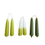 Dripless, beeswax hand-dipped mini taper candles in a trio of greens.  Dripless.  5 hours burn with a beautiful warm flame. brings warmth and elevates any home  or office interiors.