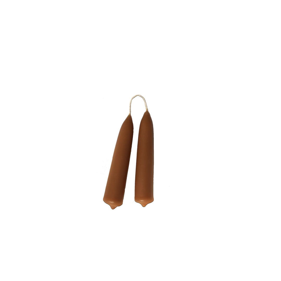 Hand-dipped beeswax, mini taper candles in bedouin, crafted with plant-based pigments for a luxurious look