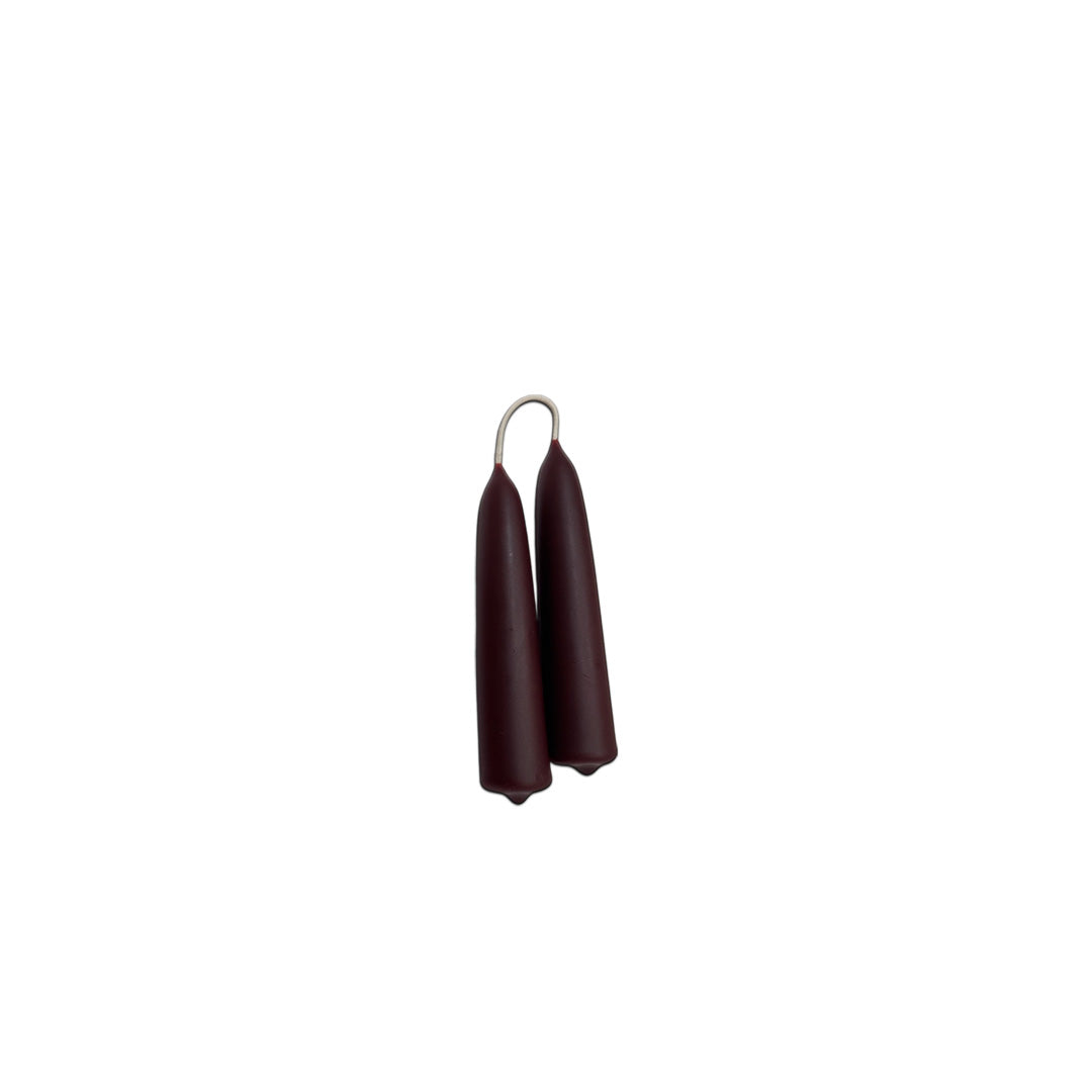 Hand-dipped beeswax  mini taper candles in creme de cassis, crafted with plant-based pigments for a luxurious look