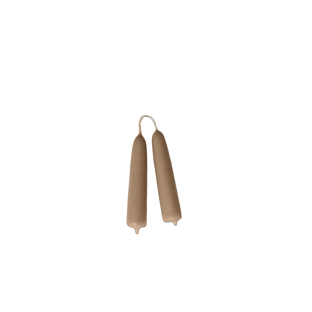 Hand-dipped beeswax  mini taper candles in noix beige, crafted with plant-based pigments for a luxurious look