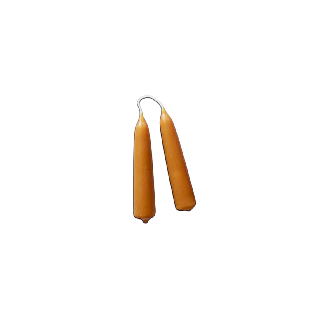 Hand-dipped beeswax  mini taper candles inochre, crafted with plant-based pigments for a luxurious look