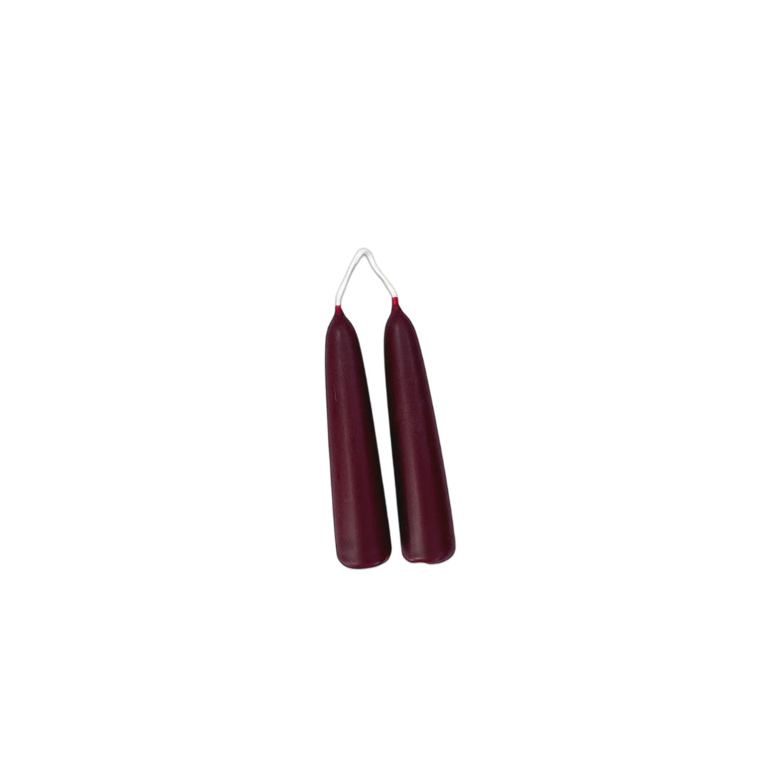 Hand-dipped beeswax  mini taper candles in vin chaud, crafted with plant-based pigments for a luxurious look