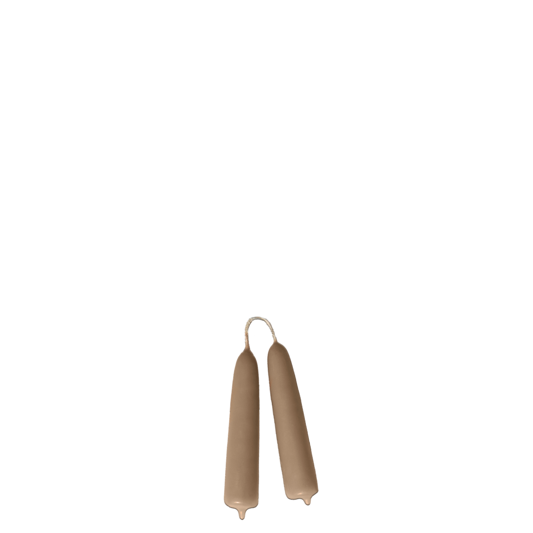Hand-dipped beeswax  mini taper candles in noix beige, crafted with plant-based pigments for a luxurious look