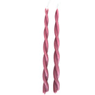 A pair of GLŌAM hand-twisted beeswax candles in Mauve, a purple-grey hue, crafted with plant-based pigments.