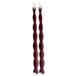artisanal natural beeswax twisted candles hand dipped in mulberry dark red