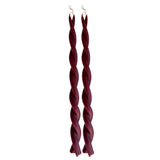 artisanal natural beeswax twisted candles hand dipped in mulberry dark red