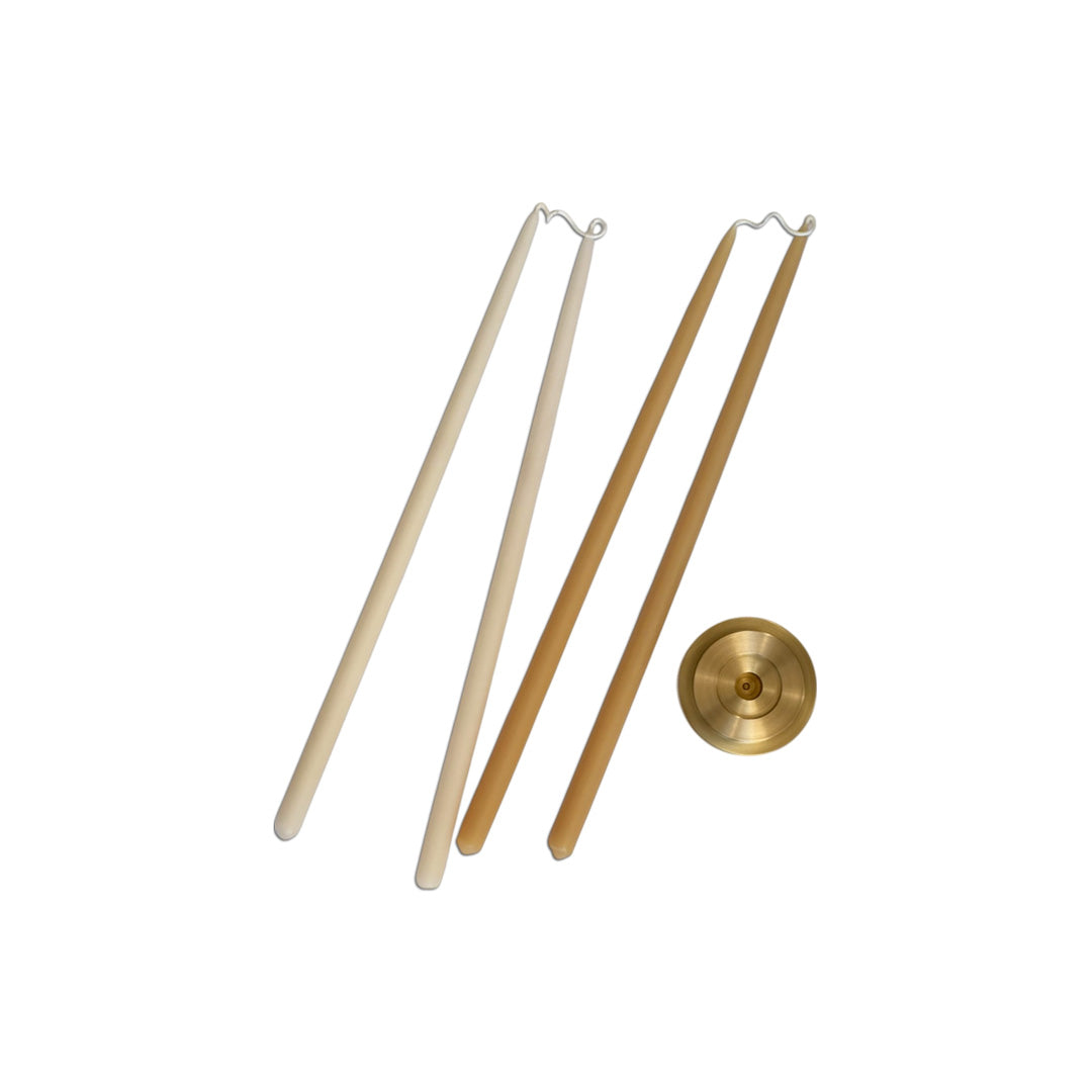 Brass Candle Holder for Thin Tapers + 2 pairs of Thin Taper Candles
