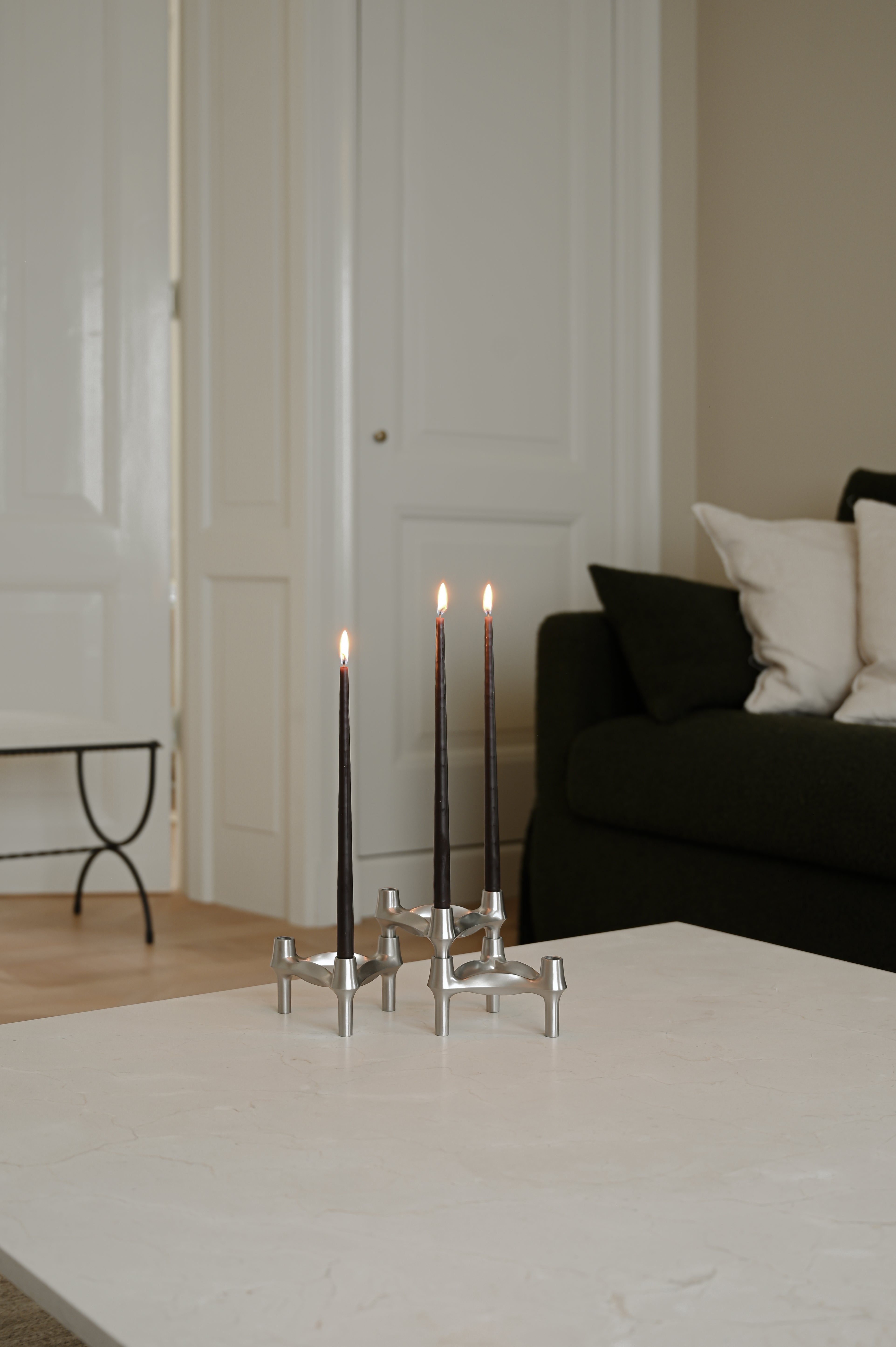STOFF Nagel Danish design BMF Candle Holder in Brushed Chrome is among the most iconic candle holder designs from the prominent design decade of the 1960s.