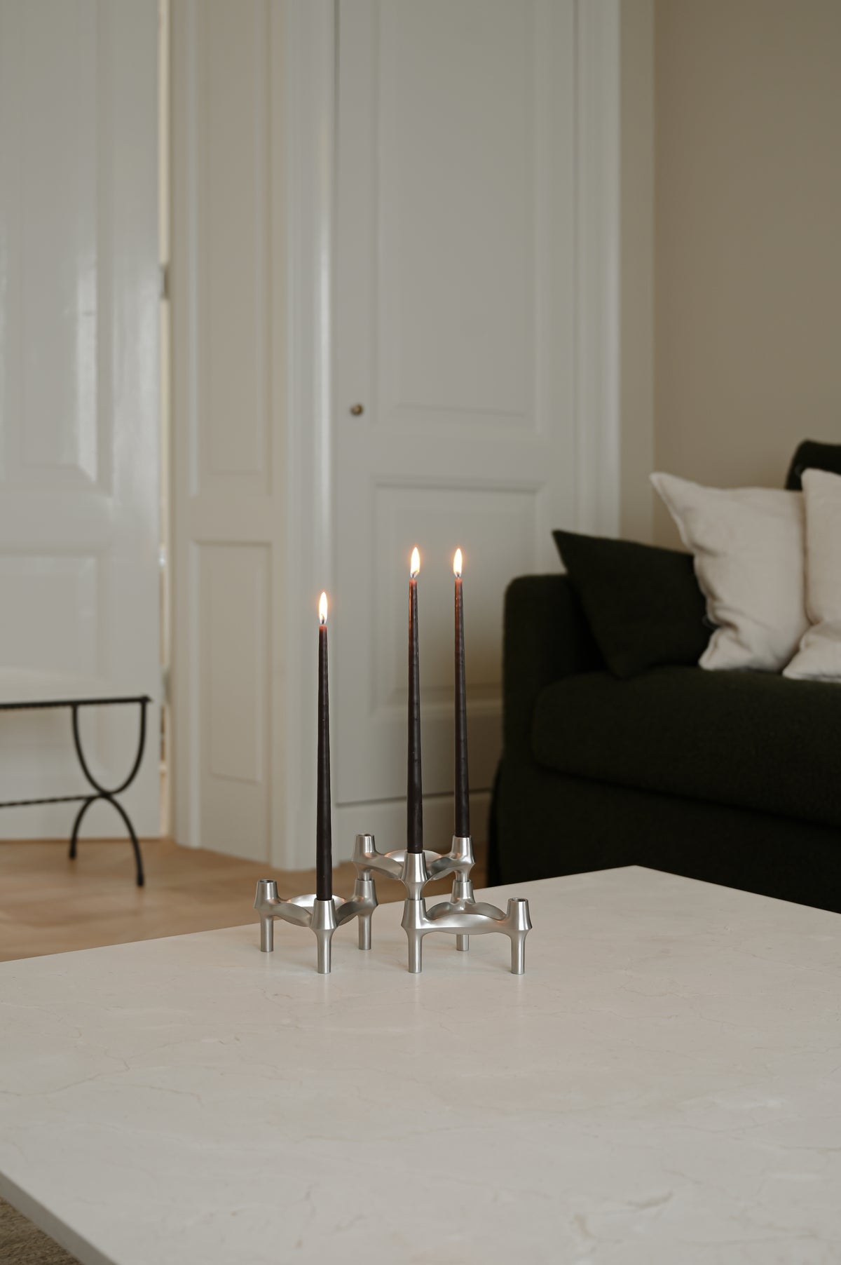 STOFF Nagel Danish design BMF Candle Holder in Brushed Chrome is among the most iconic candle holder designs from the prominent design decade of the 1960s.