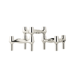 STOFF Nagel BMF candle holders in chrome, three faceted modular holders with continuous flowing lines connecting into a sculptural arrangement