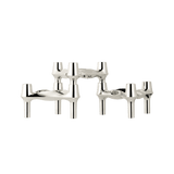 STOFF Nagel BMF candle holders in chrome, three faceted modular holders with continuous flowing lines connecting into a sculptural arrangement