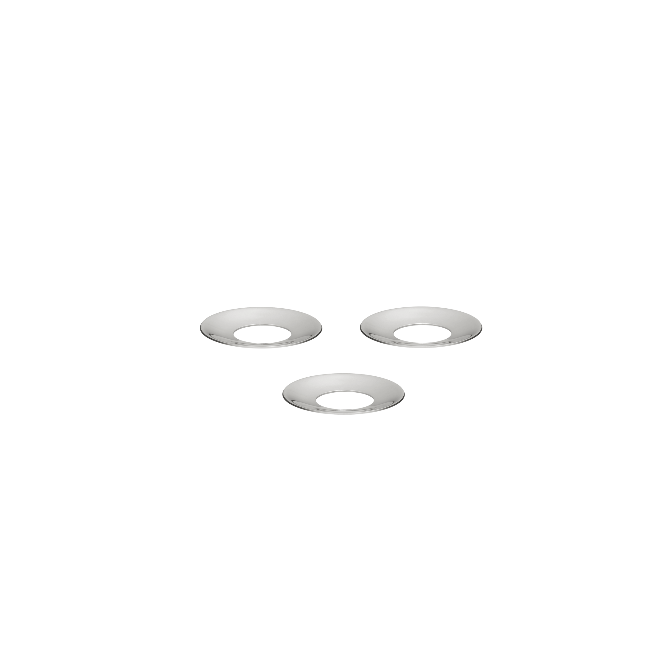 STOFF Nagel candle holder cuffs in chrome, three small collars that sit over a holder opening to catch wax drips