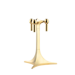 STOFF Nagel tabletop stand in solid brass, a single stemmed stand holding three taper candles