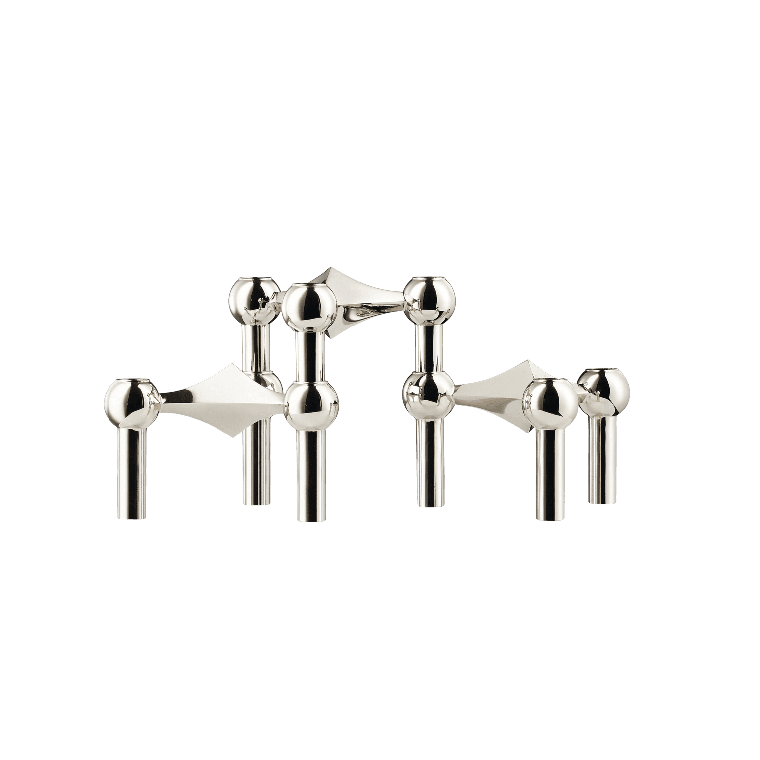 STOFF Nagel candle holders in polished chrome, three faceted modular holders that connect into a sculptural arrangement