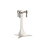 STOFF Nagel tabletop stand in chrome, a single stemmed stand holding three taper candles