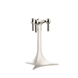 STOFF Nagel tabletop stand in chrome, a single stemmed stand holding three taper candles