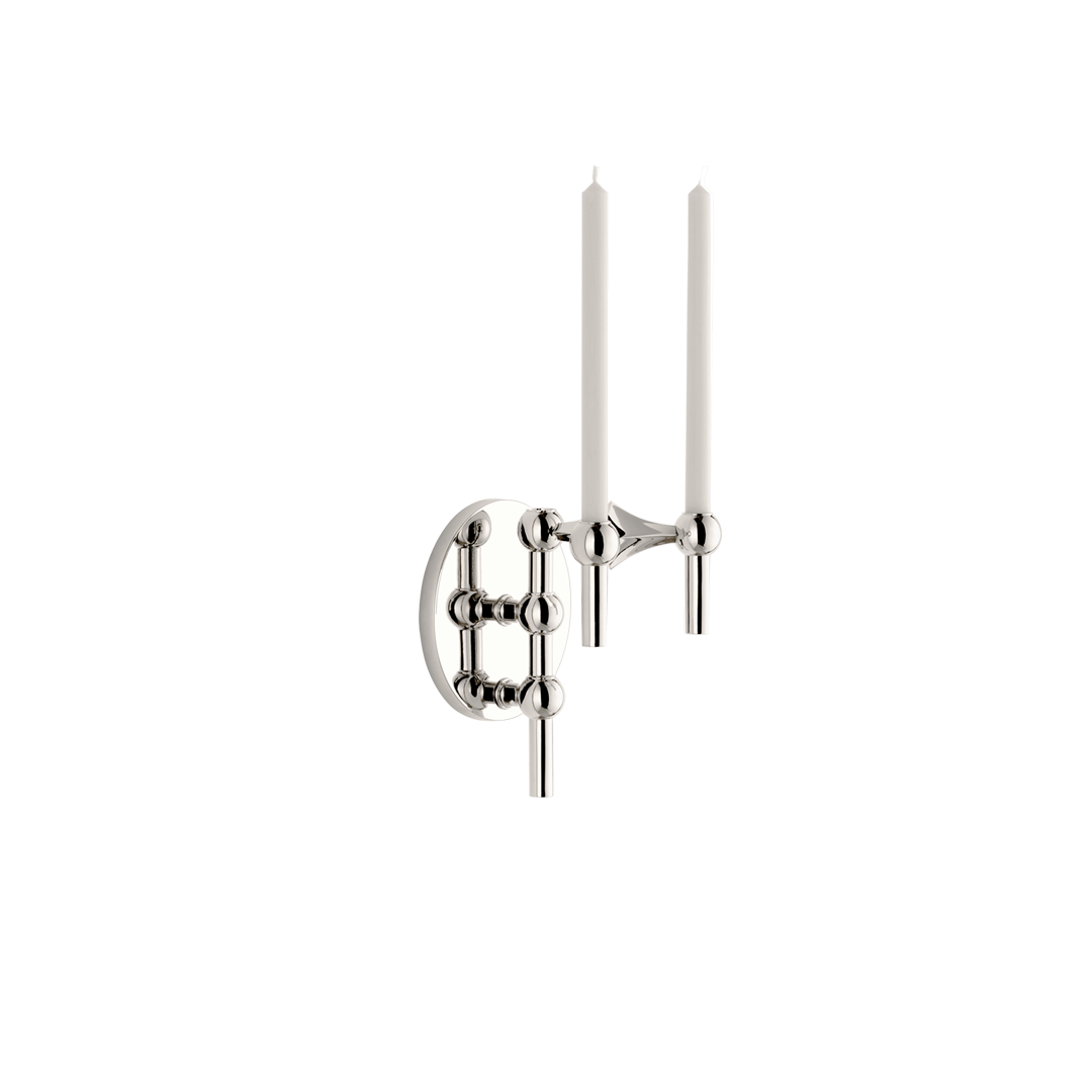 STOFF Nagel wall hanger in polished chrome holding modular candle holders with taper candles