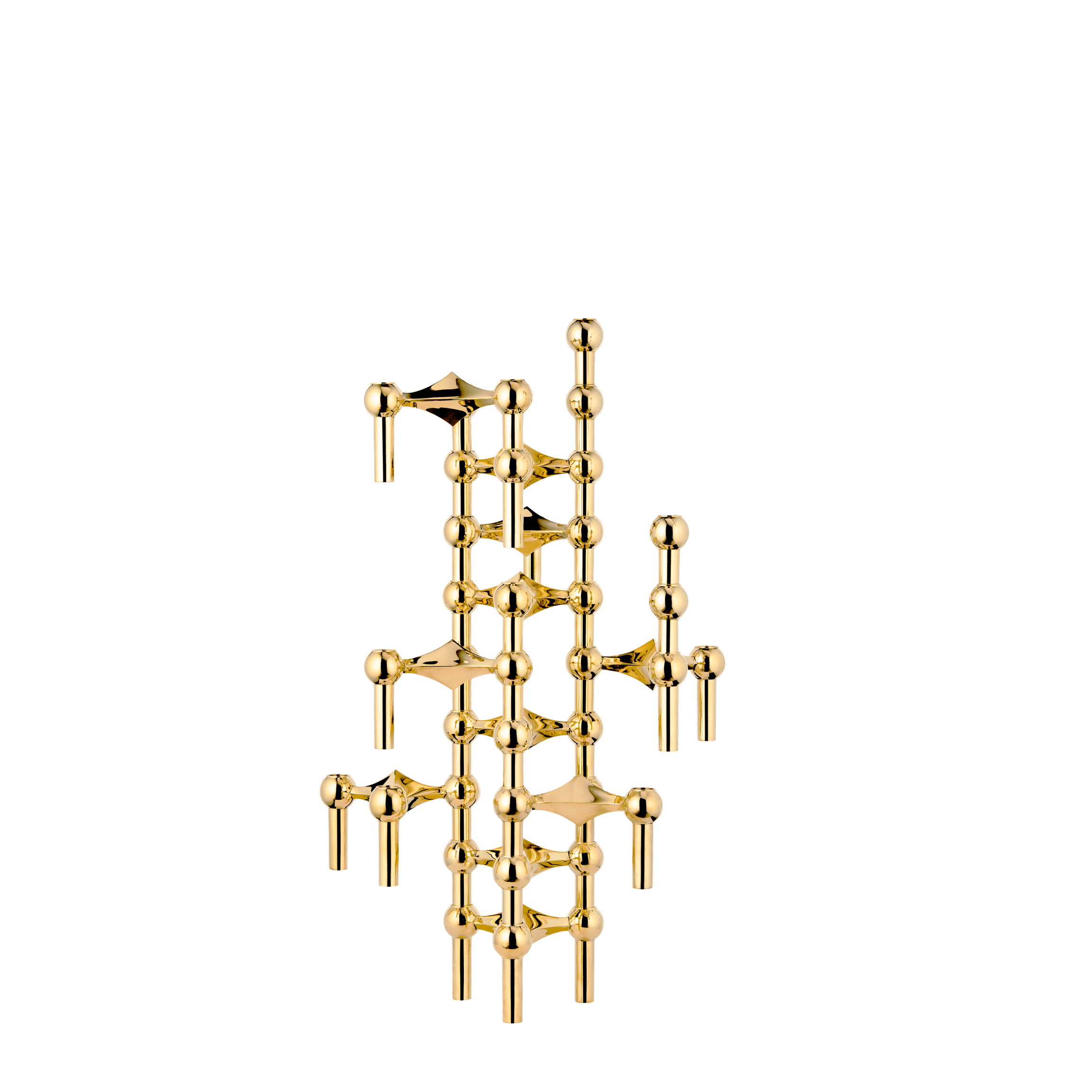 STOFF Nagel candle holders in solid brass, three faceted modular holders that connect into a sculptural arrangement
