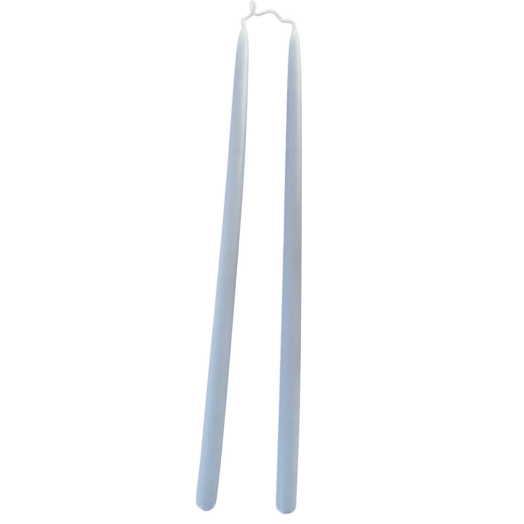 pure beeswax thin and long taper candles hand-dipped  in miramar blue