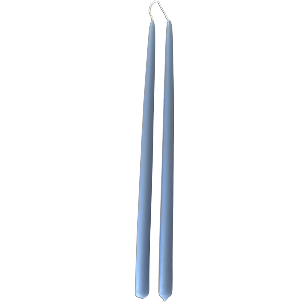 Miramar Blue hand-dipped beeswax taper candles made with natural plant-based pigments for an eco-friendly, non -drip, elegant home decor accent.