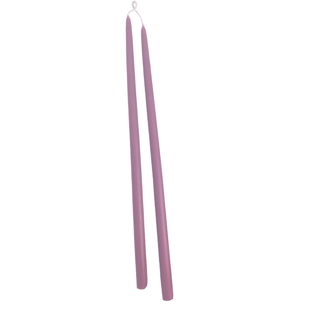 pure beeswax thin and long taper candles hand-dipped  in mauve  long burn