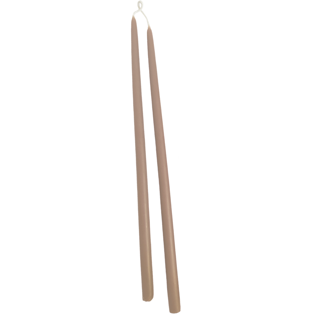 GLŌAM 12" hand-dipped thin beeswax taper candles in Brioche — a warm golden tan, made in Santa Barbara with natural plant-based pigments
