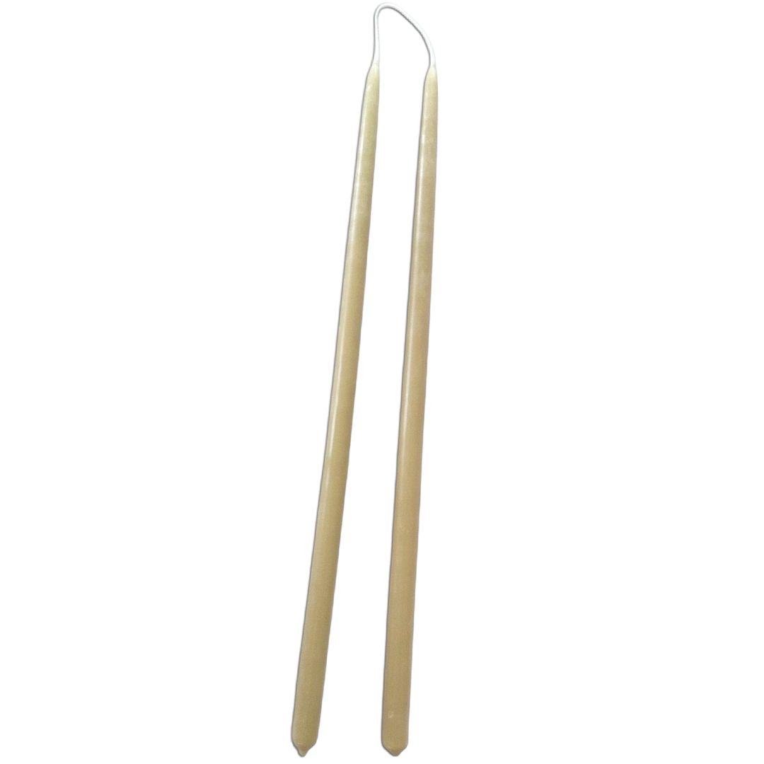 pure beeswax thin and long taper candles hand-dipped  in powdery green velvet color long burn