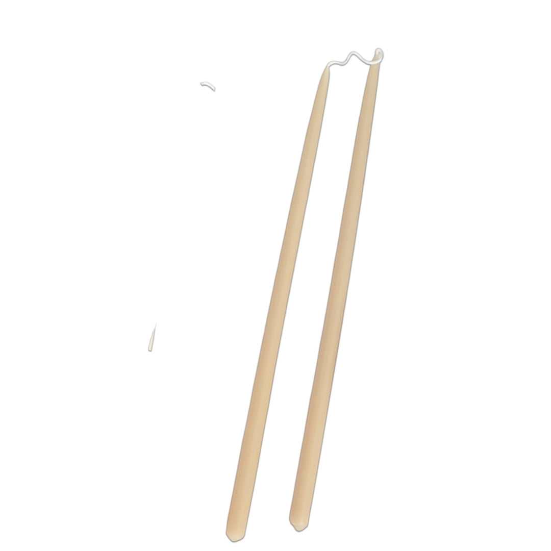 pure beeswax thin and long taper candles hand-dipped  in beige marzipan color