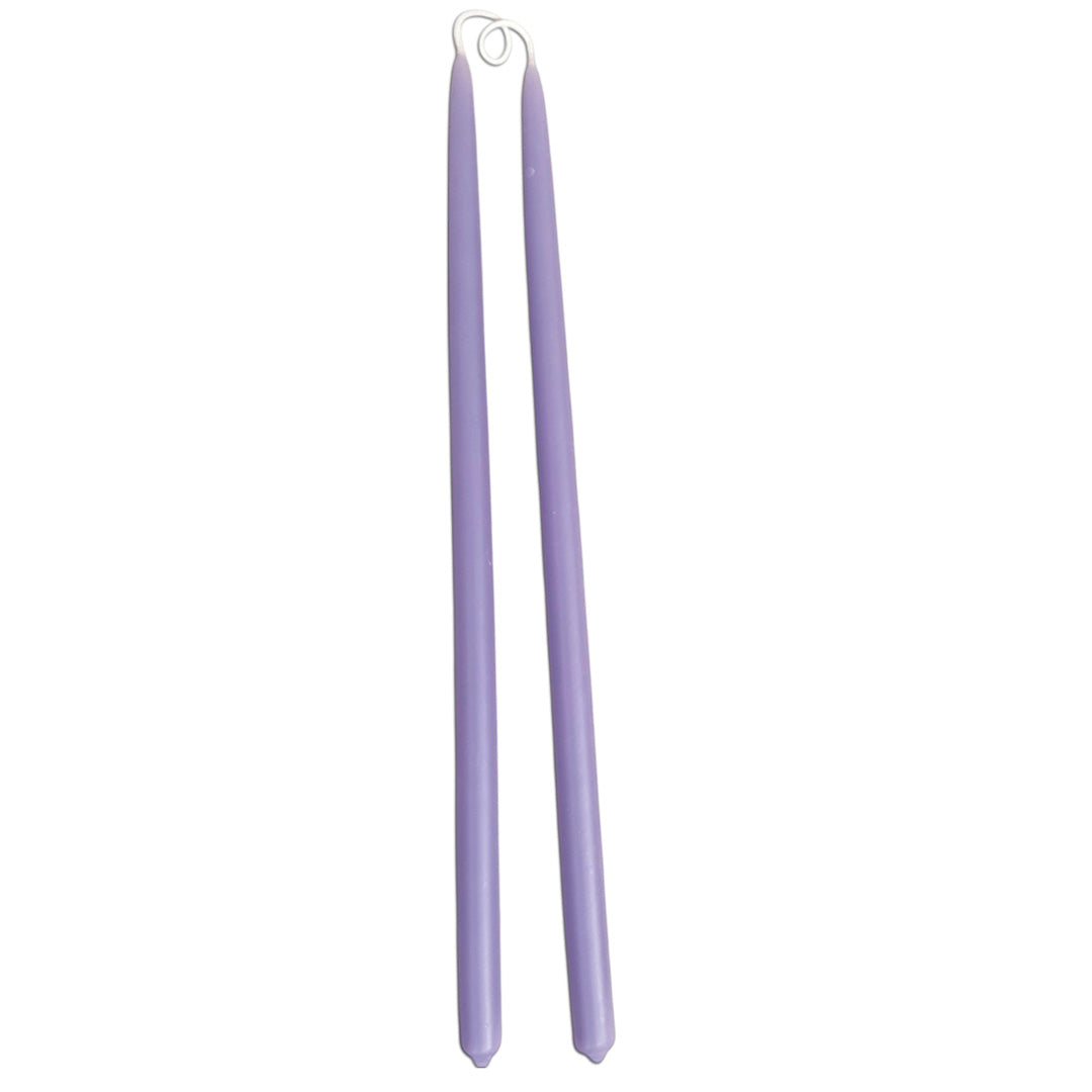pure beeswax thin and long taper candles hand-dipped  in lavender purple color long burn