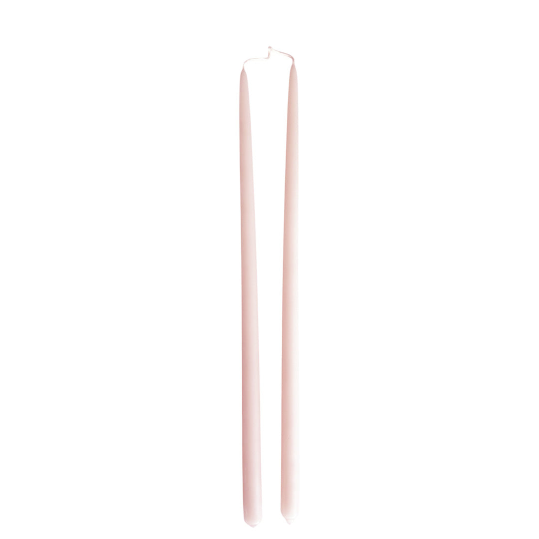 pure beeswax thin and long taper candles hand-dipped  in cashmere light peach long burn
