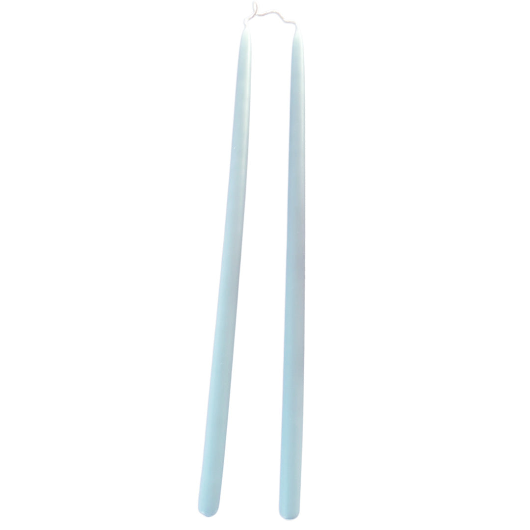 pure beeswax thin and long taper candles hand-dipped  in miramar blue long burn