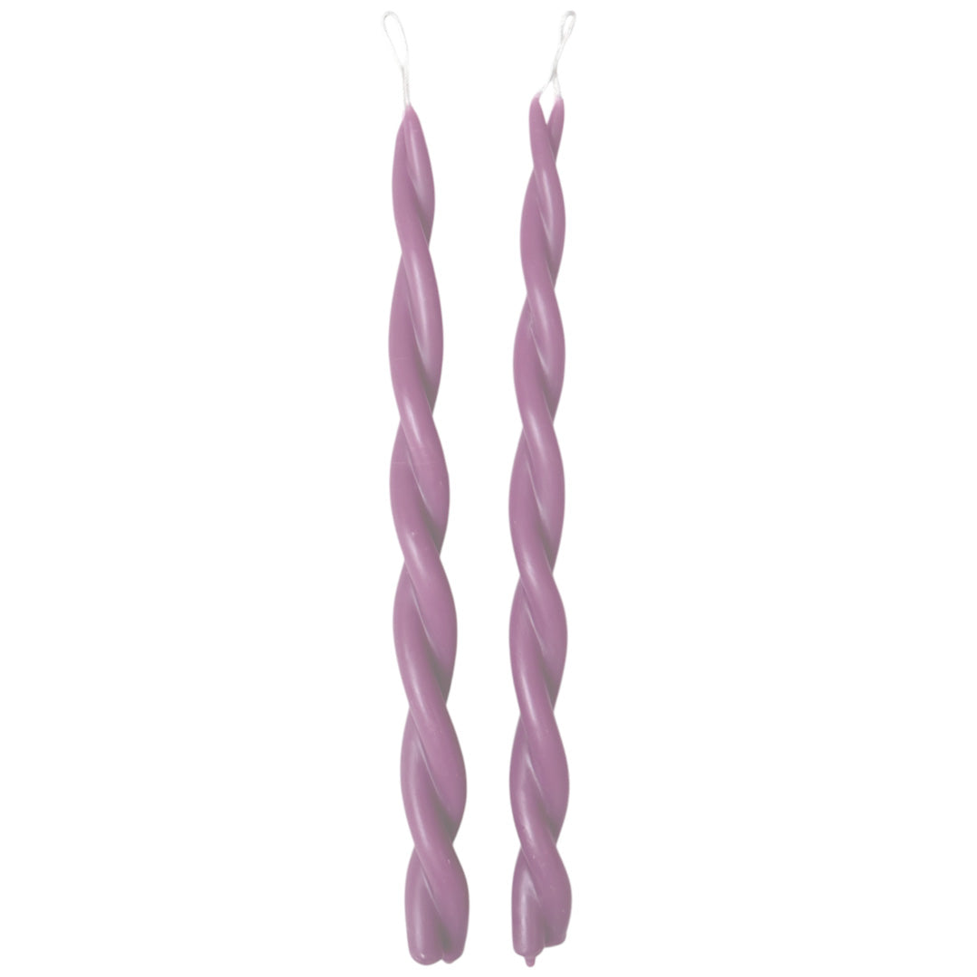 artisanal natural beeswax twisted candles hand dipped in Mauve 